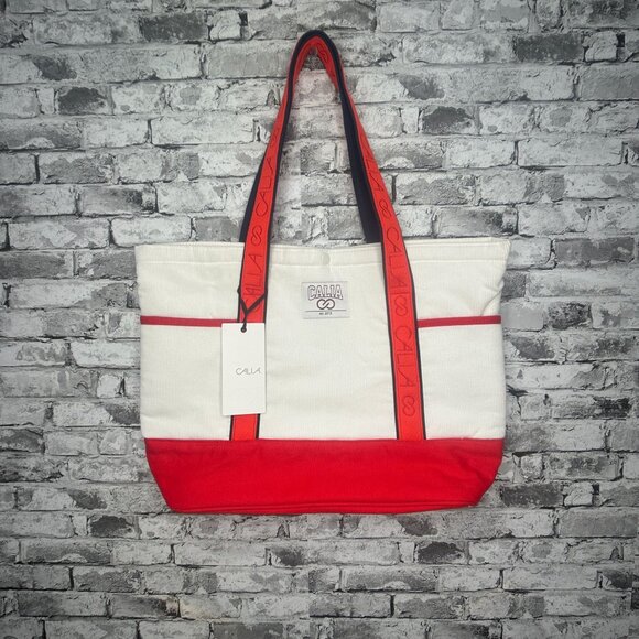 NWT CALIA Women's Anniversary Cord Tote Bag Cloud Cover Red White ONE SIZE - Picture 2 of 16